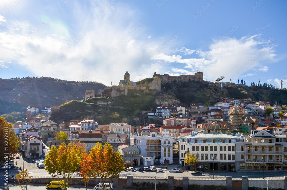 On the hillside in Tbilisi is a large fortress.