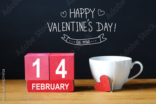 Happy Valentines Day message with coffee cup
