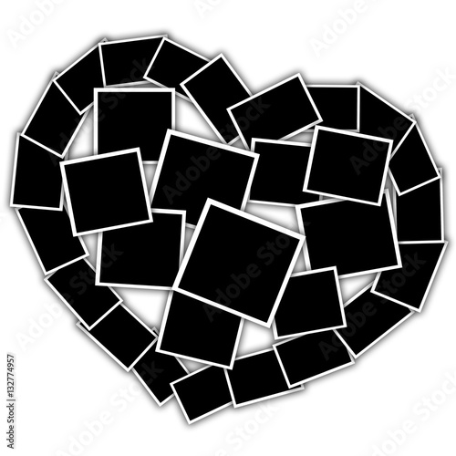 collage in the shape of a heart, empty frames