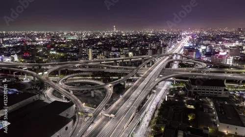 都会 タイムラプス ジャンクション 交差点 高速道路 夜景 photo