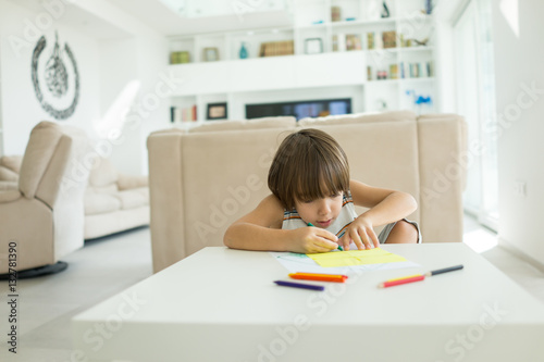 Child inside interior of modern home