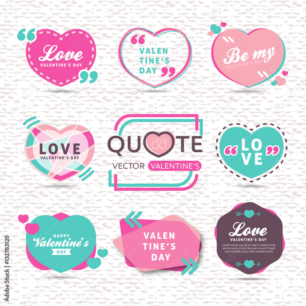 vector set of valentines day Creative quote text template with Heart Shaped colorful background