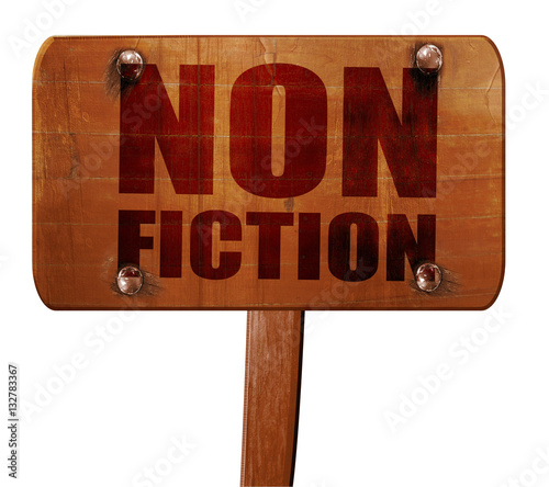 non fiction, 3D rendering, text on wooden sign