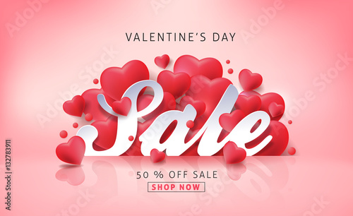 Valentines day sale background with Heart Shaped Balloons. Vector illustration.banners.Wallpaper.flyers, invitation, posters, brochure, voucher discount.