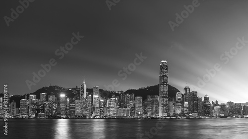 Panorama of Victoria Harbor in Hong Kong city at dusk © leeyiutung