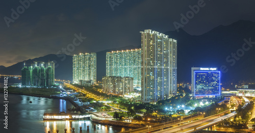 Panorama od residential district in Hong Kong city at night