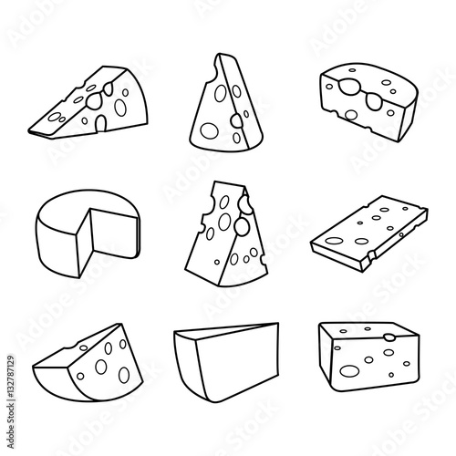 Vector set of cheese isolated on a white background. Hand drawn