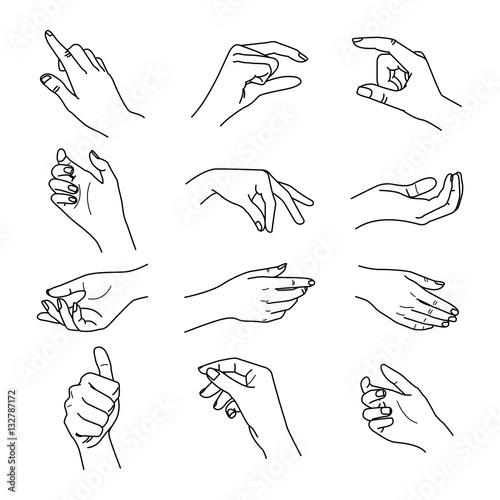 Hand collection - vector line illustration