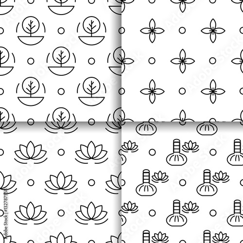 Set alternative medicine vector pattern with symbols of ayurvedic medicine and medicine herbs treatment. Patterns for packaging and wrapping paper products holistic, healthy lifestyle