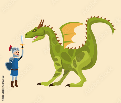 knight and dragon fighting tale vector illustration eps 10