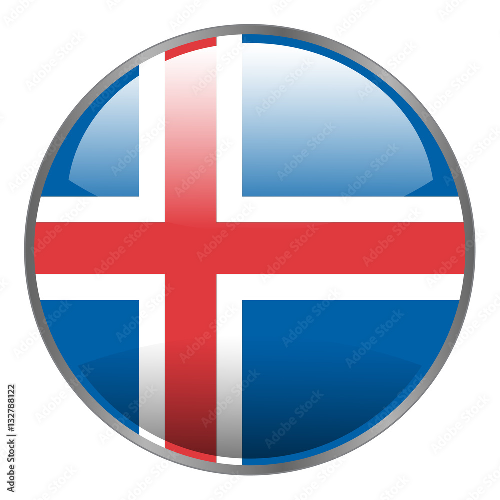 Iceland flag. Round glossy isolated vector icon with national flag of iceland on white background.