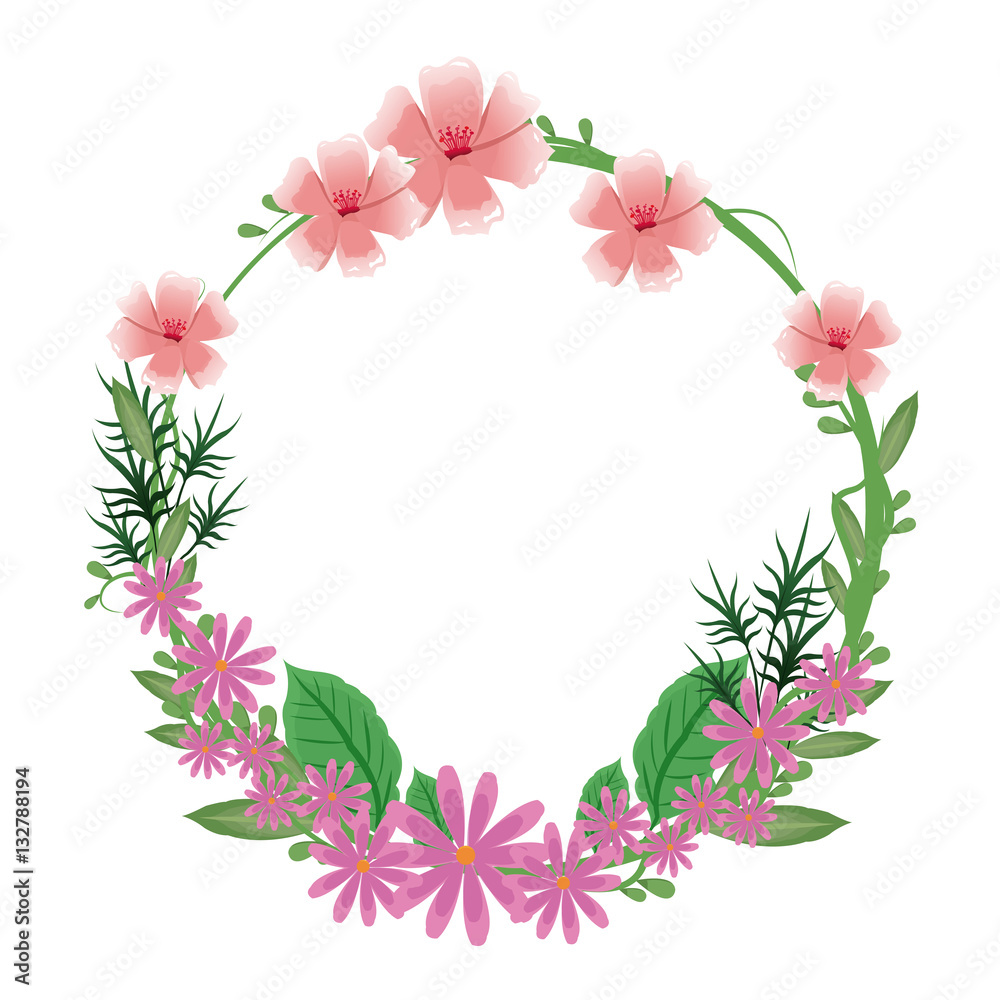 flower round frame wreath nature delicate vector illustration eps 10