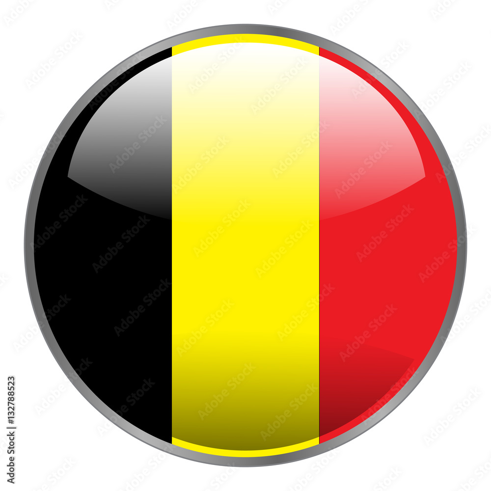 Belgium flag. Round glossy isolated vector icon with national flag of Belgium on white background.