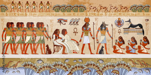 Billede på lærred Egyptian gods and pharaohs. Ancient Egypt scene, mythology.