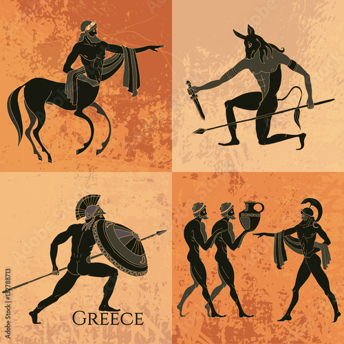Canvas Print Ancient Greek mythology set. Ancient Greece scene