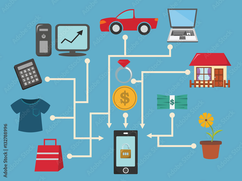 buying and shopping online with icon vector buying and shopping online with icon vector