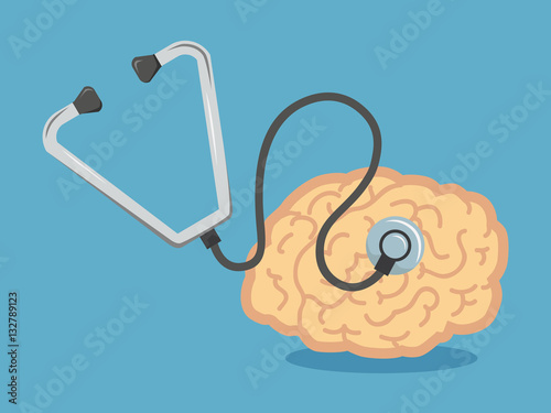 Shape of human brain as organ, which is head of stethoscope.vect