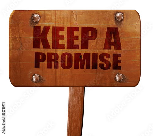 Fotografija keep a promise, 3D rendering, text on wooden sign