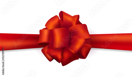 Vector beautiful red gift silk bow with transparent shadow isolated on white background