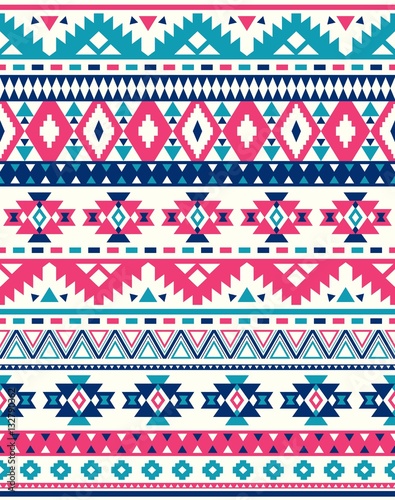 Seamless Ethnic pattern textures. Pink & Navy colors. Navajo geometric print. Rustic decorative ornament. Abstract geometric pattern. Native American pattern. Ornament for the design of clothing