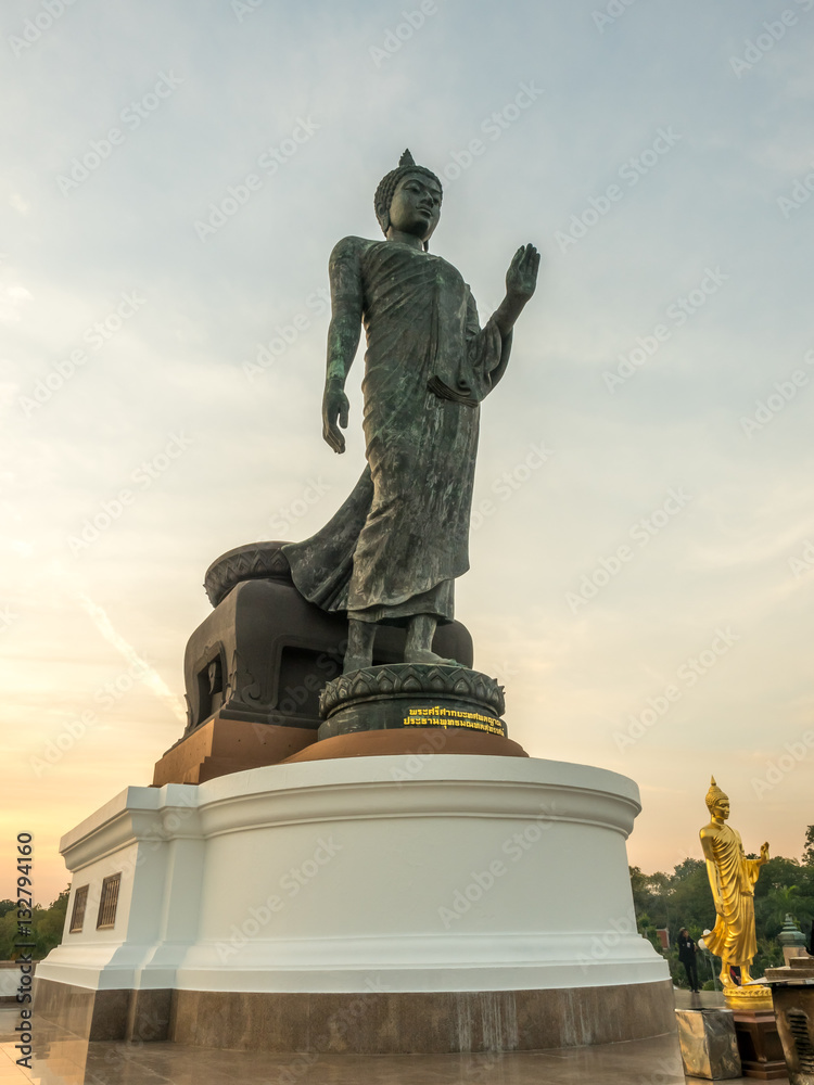 Obraz premium Grand walking buddha statue with warm tone