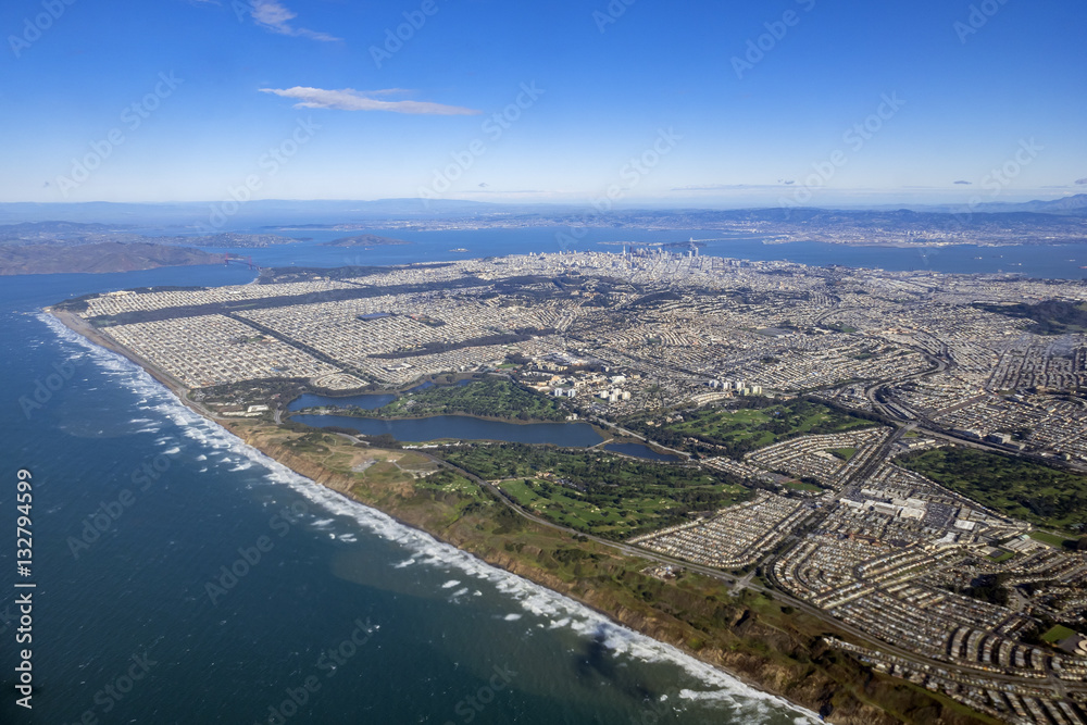 Aerial view of San Francisco downtown cityscape