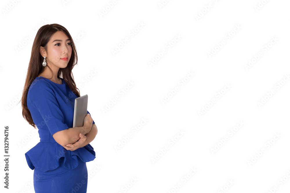 Beautiful Business women holding digital tablet with a copy space isolated on white background Beautiful Business women holding digital tablet with a copy space isolated on white background