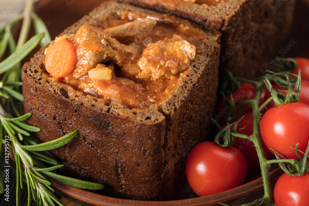 goulash with pieces of meat