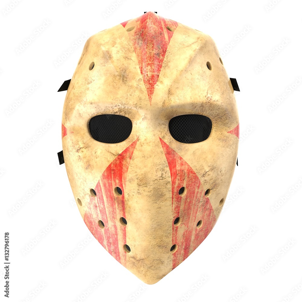 Scary hockey mask on white. 3D illustration Stock | Stock
