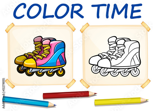 Coloring template with rollerskates