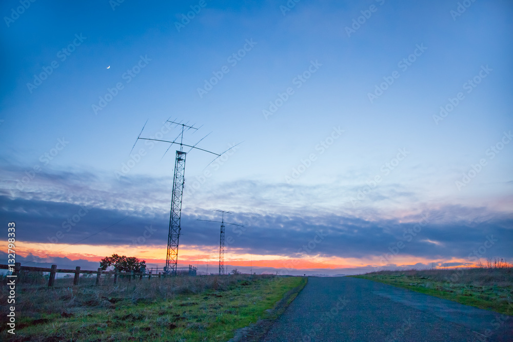 Antenna in a field. Stanford dish. Wireless communications. Antenna in a field. Stanford dish. Wireless communications.