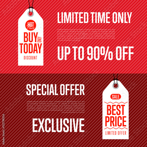 Special offer discount banner set vector illustration. Buy only today sticker, limited time only tag, advertisement retail label, best price ad, special offer shopping symbol. Modern style sale sign