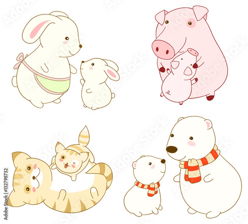Collection of cartoon animals in kawaii style