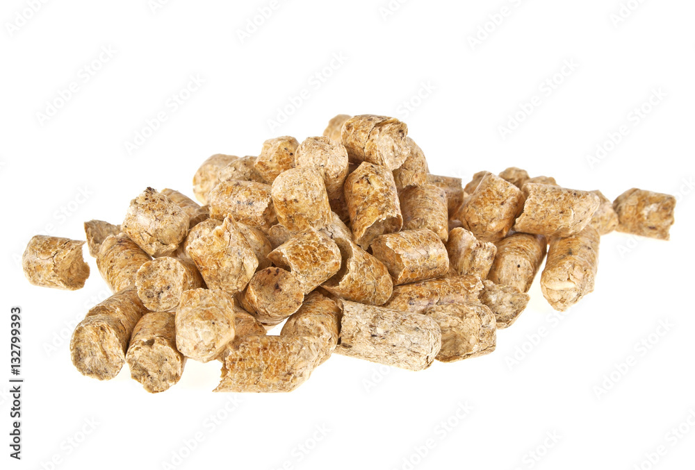Fototapeta premium Pelleted compound feed isolated on white background, wheatfeed p