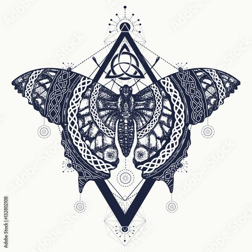 Butterfly tattoo art, celtic style. Mystical symbol of freedom