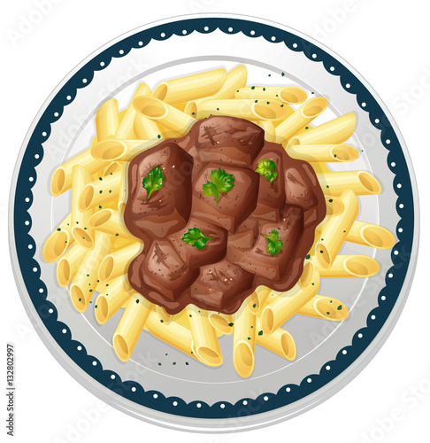Plate of pasta with beef stew
