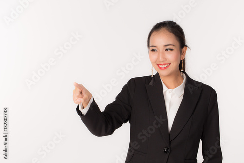 Portrait of Business women pointing something on copy space