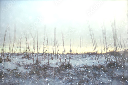 Winter background blurred snow field landscape
