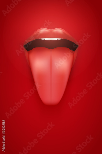 Fotografie, Obraz Womans mouth with his tongue hanging out