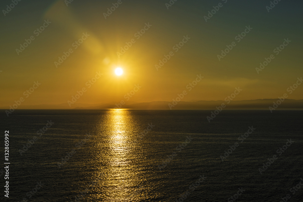 Beautiful sunset over the sea. Sunrise in the sea