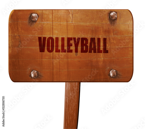 volleyball sign background, 3D rendering, text on wooden sign photo