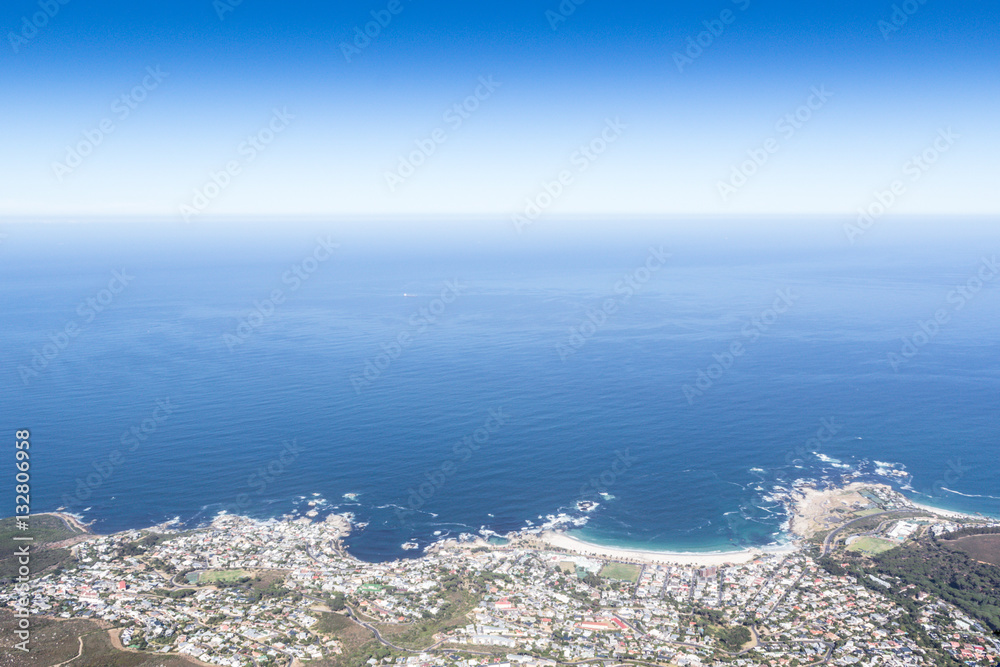 View of Camps Bay facing the Atlantic Ocean, Cape Town from top of Table Mountain