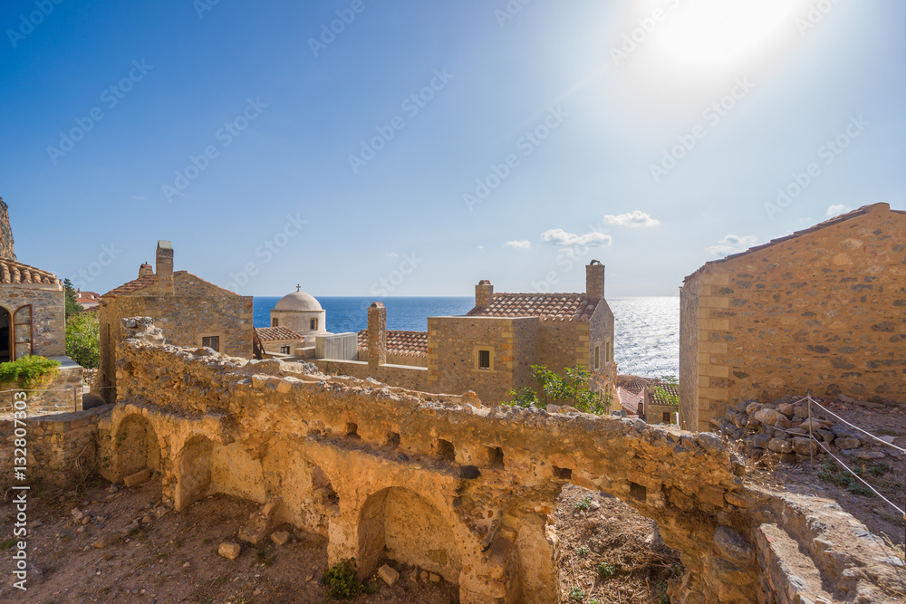 The beautiful Byzantine castle town of Monemvasia in Laconia Pel