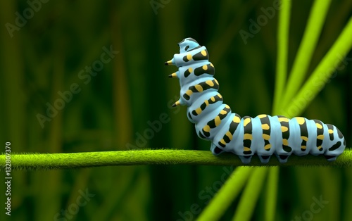 Blue caterpillar alone and lover 3D rendering