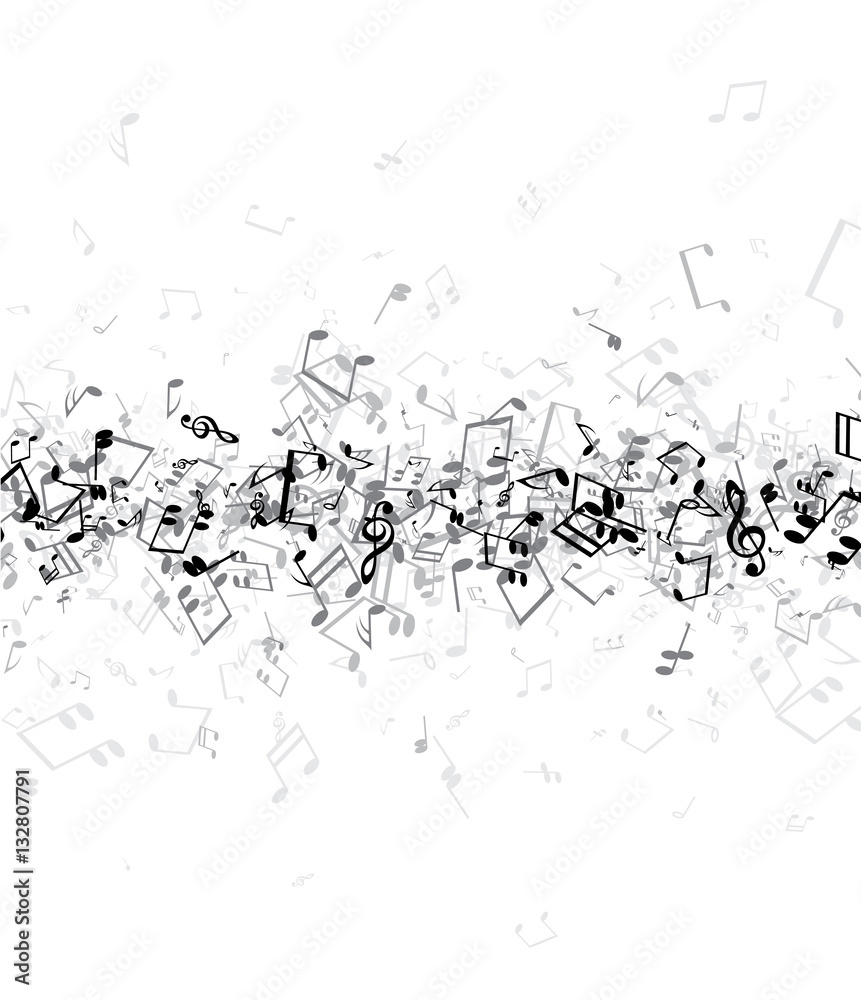 White musical background with notes.