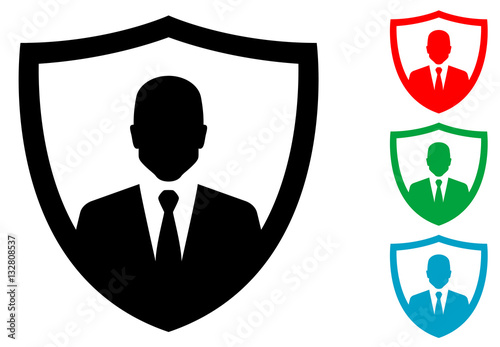 Icono plano usuario en escudo varios colores