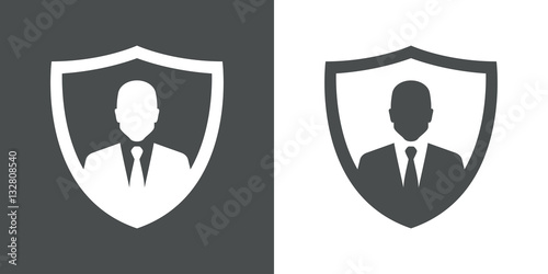 Icono plano usuario en escudo gris y blanco