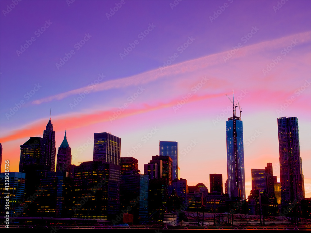 Purple sky at magic time,Manhattan downtown, Purple sky at magic time,Manhattan downtown,