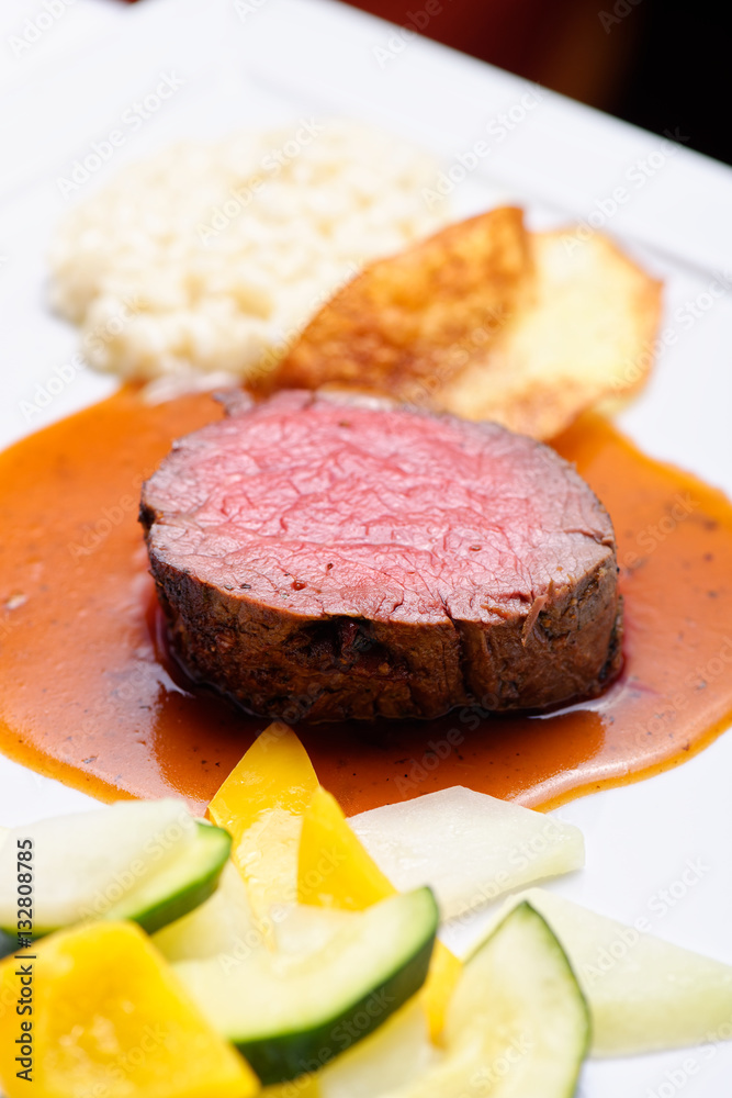 Fine dining Venison meat steak with vegetable