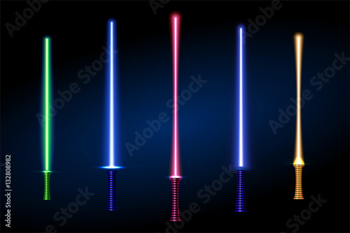 set of different color laser light swords. vector illustration.